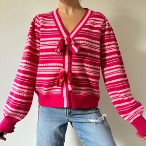Striped Pink Cardigan Sweater w/Bow Details